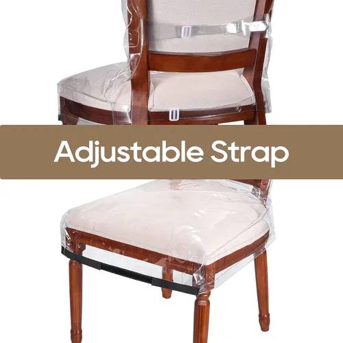 Vista 4 de Paquete de 4 fundas de plástico para sillas de comedor con respaldos, protector de asiento impermeable de PVC transparente para 21 x 19 pulgadas