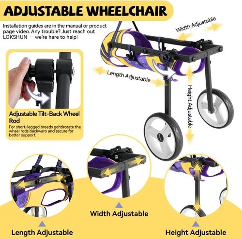 Vista 4 de Silla de ruedas para perros para patas traseras, grande, pequeña, silla de ruedas para perros, carritos ajustables para perros con ruedas para patas