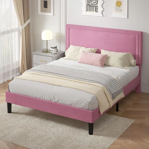 Vista 23 de VECELO Base de cama de plataforma de tamaño individual con cabecera tapizada de altura ajustable, base de colchón moderna, soporte de listones