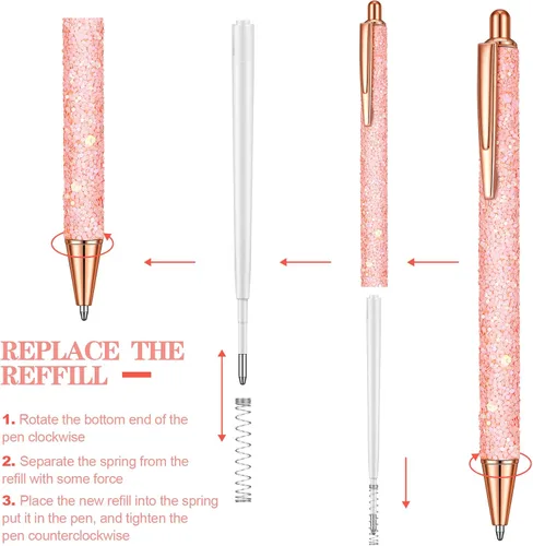 Vista 3 de Woanger Juego de 30 bolígrafos de lujo para mujeres y niñas, 10 bolígrafos brillantes y bonitos con purpurina, bolígrafo retráctil para escribir