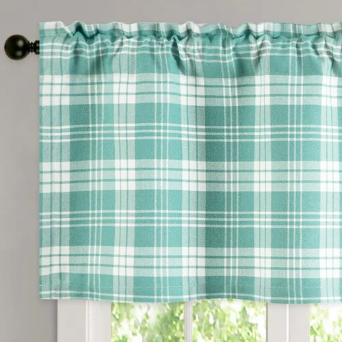 Vista 11 de VOGOL Cenefa de cuadros marrón con textura de lino para dormitorio, sala de estar, diseño de bolsillo para barra, fácil de colgar, 52 x 12 pulgadas