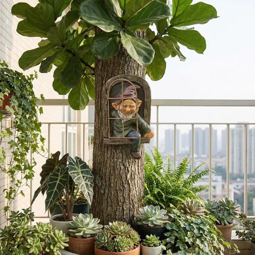 Vista 7 de Abrazador de árbol de elfo fuera de la puerta de 12 pulgadas, estatua de gnomo, cara de árbol, decoración de jardín para patio, gnomo al aire libre