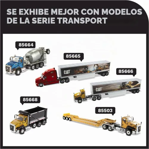 Vista 7 de Diecast Masters Tractor Ultraloft Caterpillar Peterbilt 579 a escala 1:50 con remolque mural CAT Serie de transporte Cat Trucks & Construction