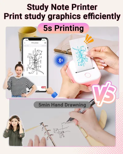 Vista 3 de Memoking T02 Mini impresora térmica, mini impresora de la etiqueta engomada Rosa