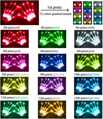 Vista 2 de VICSPORT Guantes LED para niños, guantes de esqueleto LED, 12 colores cambiables, espectáculos de luz para Halloween, regalos divertidos y geniales