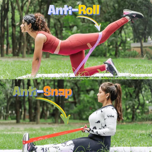 Vista 5 de Juego de 5 bandas de resistencia para mujeres y hombres, bandas de goma natural resistentes de 12 pulgadas para piernas, glúteos, entrenamiento