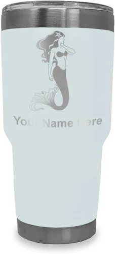 Vista 8 de LaserGram Vaso aislado al vacío de 20 onzas, sirena, grabado personalizado incluido (negro)