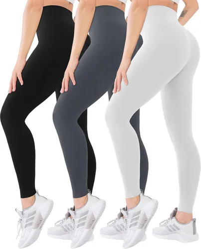 Vista 26 de Blisset - Paquete de 3 leggings de cintura alta para mujer con bolsillos, pantalones suaves y activos para control de abdomen, ideales para yoga