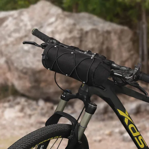Vista 6 de KOSIBATE Bolsa para manillar de bicicleta con correa para el hombro, bicicletas de carretera de montaña, bolsa frontal de almacenamiento (negro)