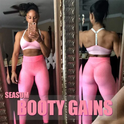 Vista 109 de SEASUM - Pantalones de yoga de cintura alta para mujer, con control de abdomen y realce de glúteos, leggings favorecedores para entrenar y correr