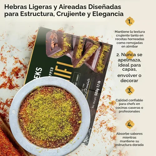 Vista 2 de Kataifi Masa de fillo rallada 500 g (17.6 oz) - Seca picada, sin sal, a base de plantas Para barra de chocolate con pistacho Dubai, Kunafa