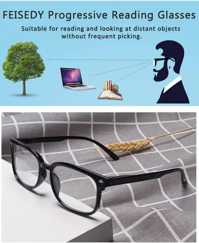 Vista 4 de FEISEDY Gafas de lectura con un progresivo multifocal, bloqueo de luz azul, Gafas para leer, Marco Mujeres TR90 ,Hombres B2497