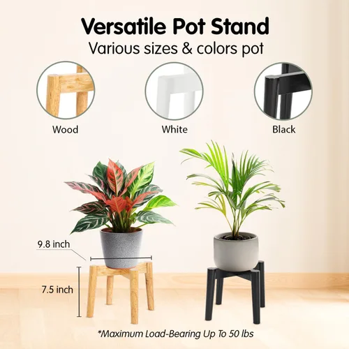 Vista 3 de Soporte de madera para plantas de 7.5 x 9.8 pulgadas, para interiores y exteriores, soporte de madera para macetas de un solo piso, soporte