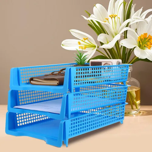 Vista 6 de Unomor 3pcs Stackable Plastic Desk Paper Organizer Tray Space-Saving Office File Storage Basket for Desktop Document Letter and Notebook
