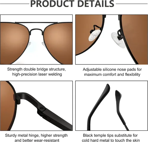 Vista 4 de URUMQI Polarized Aviator Sunglasses for Men Women Classic Pilot Shades UV400 Protection Lens Metal Frame Spring Hinges