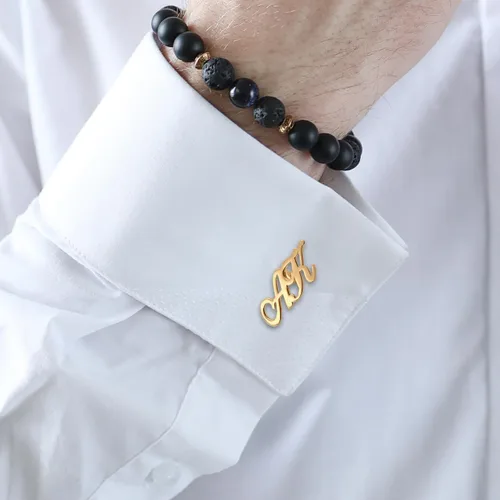 Vista 2 de Gemelos grabados personalizados – Gemelos con letra inicial del alfabeto A-Z – Regalo para hombres, papá, cumpleaños, boda, novio, padrinos de boda