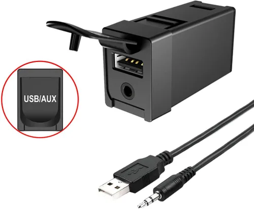 Vista 6 de USB AUX Flush Mount - Cable de extensión Jack para panel de tablero de automóvil compatible con Toyota, 3.5mm y enchufe de montaje de extensión USB