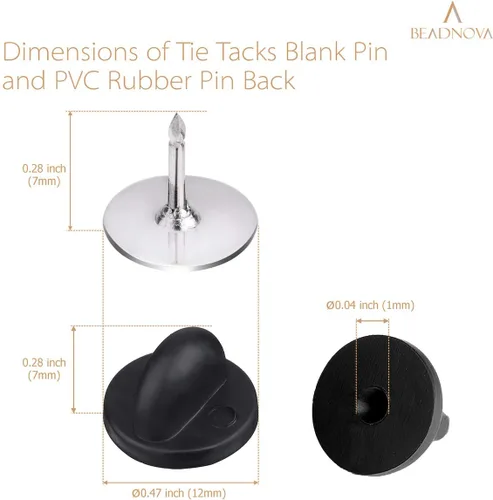Vista 3 de BEADNOVA 100 pares de pines esmaltados para atar en blanco con pasadores de goma para solapa (negro plateado, 100 juegos)