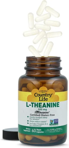 Vista 2 de Country Life Suntheanine L-teanina - 60 cápsulas veganas Suplemento natural para aliviar el estrés con inositol Promueve la relajación