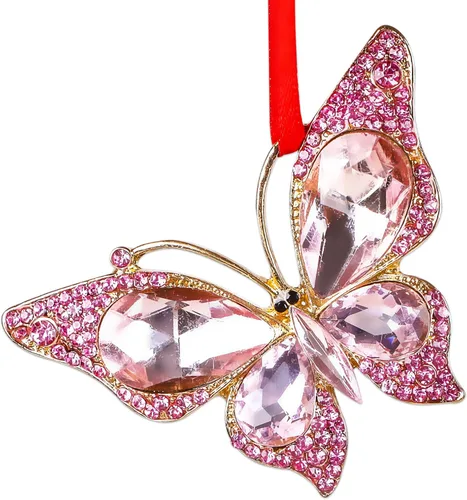 Vista 17 de WaaHome Adornos de Navidad de mariposa 2025 – Recuerdo de mariposa monarca de metal, adornos de árbol de Navidad, mariposas coloridas, regalo