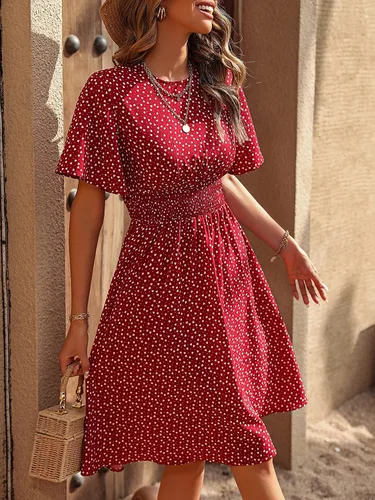 Vista 5 de Floerns Vestido midi acampanado con estampado de corazón de confeti y manga de mariposa