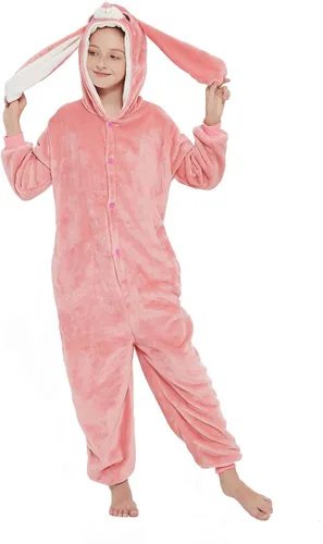 Vista 2 de ABENCA Pijama de conejo de Pascua para niñas, de dibujos animados, de una pieza, de animales, Halloween, Navidad, cosplay Conejito A-rosa