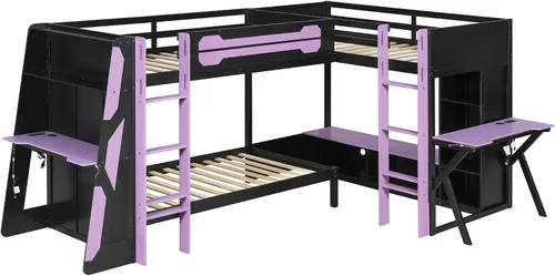 Vista 5 de Marco de cama de madera en forma de L para juegos de tamaño individual
