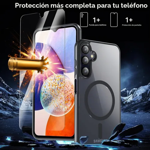Vista 4 de Funda magnética para Samsung Galaxy A15, Samsung A15 5G con protector de pantalla, [protección contra caídas de grado militar] Funda protectora