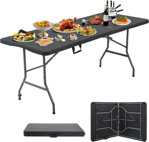 Vista 14 de HKLGorg Mesa plegable de 4 pies, mesa plegable de plástico de altura Negro