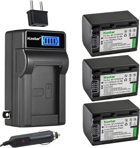 Vista 4 de Kastar NP-FV70 - Cargador de batería LCD de CA compatible con Sony NP-FV30, NP-FV50, NP-FV70, NP-FV90, NP-FV100, cámara de batería Andoer HDV-201LM