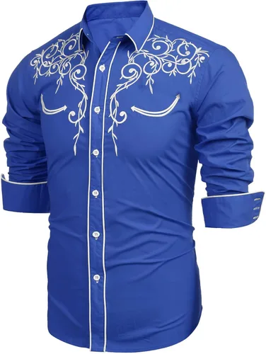Vista 2 de Coofandy Camisa de hombre de manga larga ajustada con bordado casual de botón