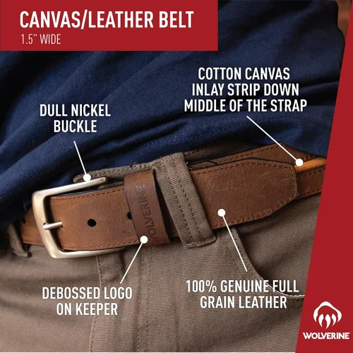 Vista 4 de Wolverine Men's Reversible Full Grain Leather Belt Heavy Duty Workwear Casual Durable Metal Buckle