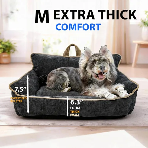 Vista 2 de Cama lavable para perros de tamaño mediano, camas para mascotas para perros medianos, sofá cama para perros con funda extraíble lavable, cálida