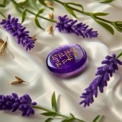 Vista 2 de Cristal curativo de amatista natural, un día a la vez, inspirador pensamiento de ti, regalos para mujeres y hombres