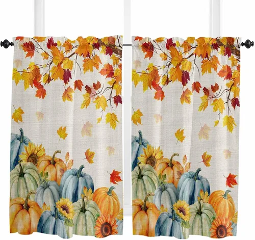Vista 69 de Cenefas de Navidad de invierno para ventanas, cortinas de cocina con bolsillo para barra, cortinas con aislamiento térmico para ventana de baño