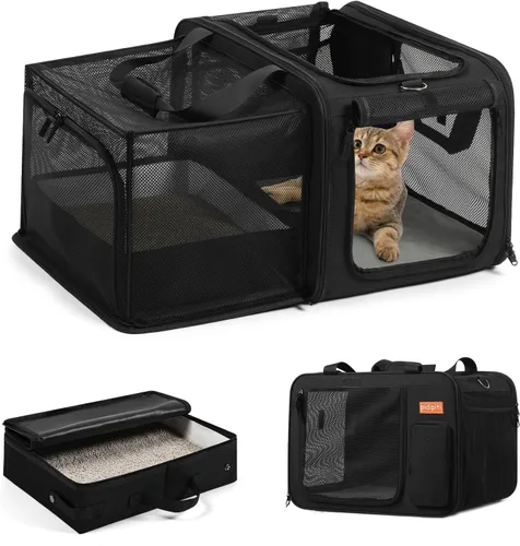 Vista 10 de pidipiti 20x14x14 Soft Side Expandible grande gato coche Travel Carrier Negro