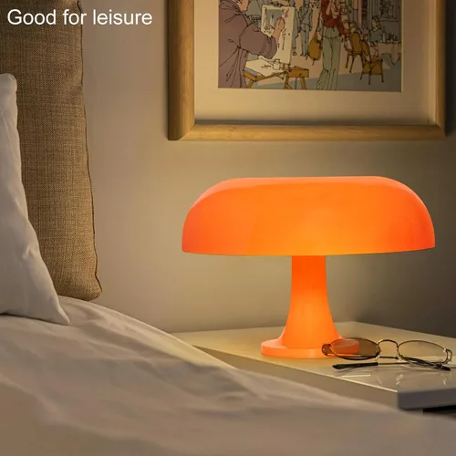 Vista 4 de Lámpara de hongo naranja Anykonio, lámpara de mesa moderna de mediados de siglo para dormitorio, lámparas pequeñas de mesita de noche decorativas