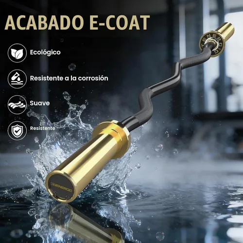 Vista 7 de 47” Solid Steel Olympic Curl Bars, 700LB Oro y negro-capacidad de 700 libras