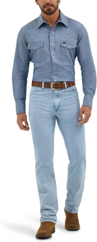 Vista 3 de Wrangler Camisa de trabajo de manga larga con cierre de chambray occidental para hombre