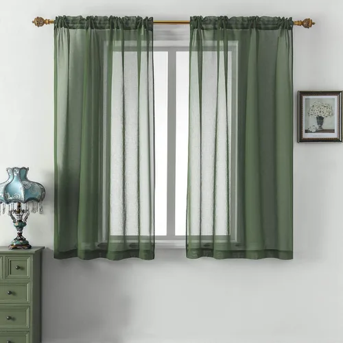 Vista 33 de DUALIFE - Cortinas transparentes de 54 pulgadas de largo, paneles de privacidad de gasa para ventanas, cortinas de lino semitransparentes