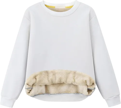 Vista 14 de Gihuo Sudadera unisex de invierno para niños y niñas, con forro de sherpa, cuello redondo, sudadera de forro polar casual para otoño Negro