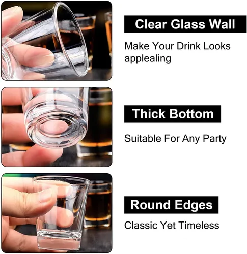 Vista 3 de Juego de 24 vasos de chupito transparentes de 2 onzas / 2.0 fl oz con base pesada vasos de chupito a granel para whisky, tequila, vodka, licor