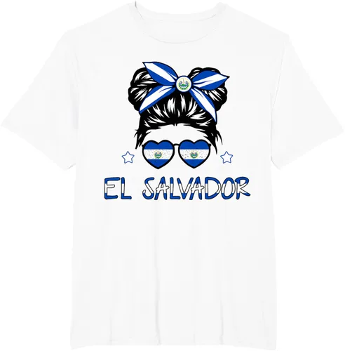Vista 10 de Camiseta de El Salvador para Niñas Bandera Patrimonio Hispano Salvadoreño