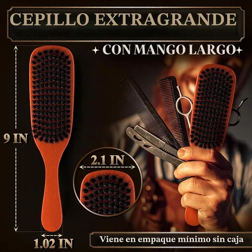 Vista 2 de Cepillo de barba para hombre, 9 pulgadas, cerdas de jabalí suave, mango