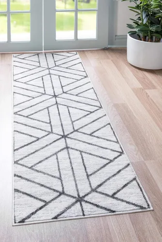 Vista 13 de Unique Loom Matrix Trellis Collection - Alfombra de área, diseño (2 pies x 6 pies 1 pulgada, color azul/marfil)