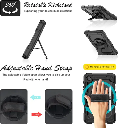 Vista 3 de Funda para tablet Samsung Galaxy Tab A7 Lite de 8,7 pulgadas, color negro Protective with Screen Protector, Rotate Stand, Hand Strap & Pen Holder