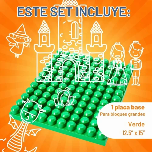 Vista 3 de Strictly Briks Placa base de bloque de construcción de juguete Mega Toy - Placa apilable de ladrillos para principiantes, clavijas grandes para Verde