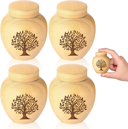 Vista 11 de Pequeños Juegos de Urnas para Cenizas Humanas, Conjunto de 1, Mini Urnas para Cenizas Hechas de Bambú con Patrón de Árbol de la Vida Grabado, Mini