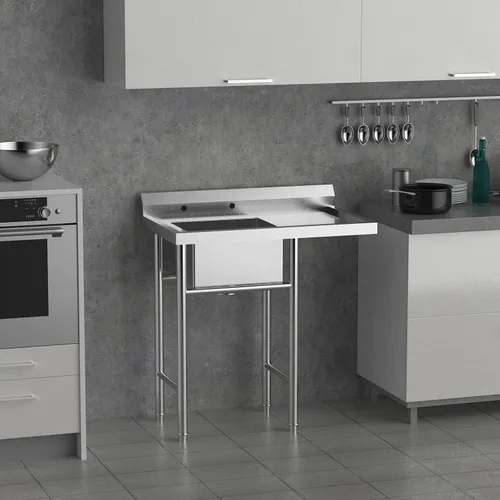 Vista 2 de Bonnlo Fregadero de acero inoxidable 304 con escurridor, fregadero de banco de trabajo de un compartimento, fregadero comercial para restaurante