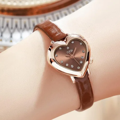 Vista 7 de MASTOP Reloj de lujo para mujer, con forma de corazón, correa de piel, cuarzo, impermeable, elegante, informal, para mujer